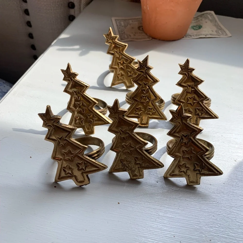 Vintage Brass Christmas Tree Napkin Rings